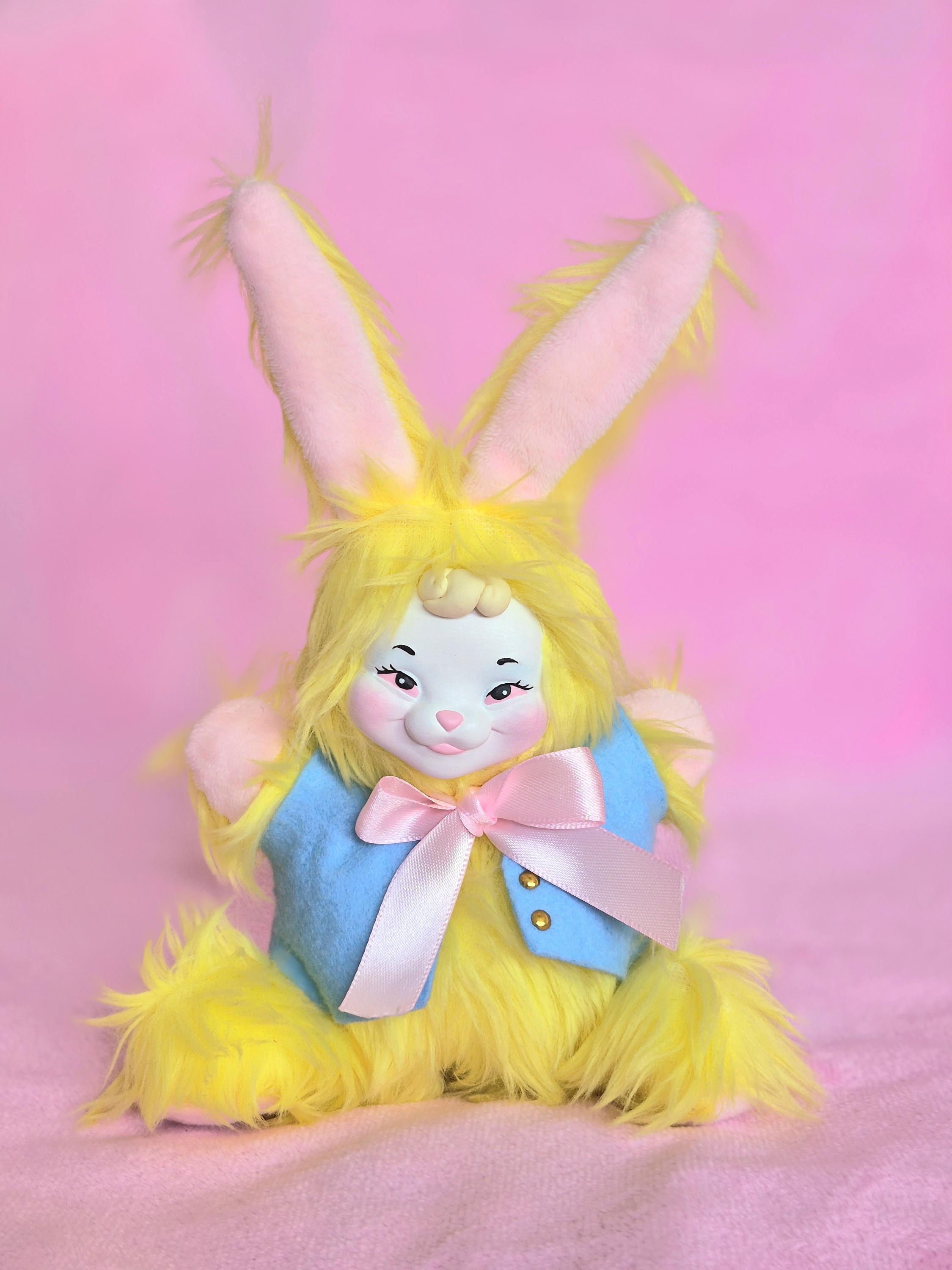 ラシュトン　Rushton ビンテージ　バニー　ぬいぐるみ　うさぎ　黄色 Vintage Kitschy Rushton Inspired Bunny Plushie Art Doll Ooak - Etsy