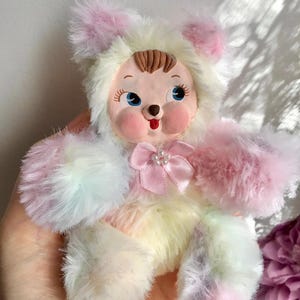 Vintage Kitschy Rushton clay face rubber face inspired bear plushie art doll ooak