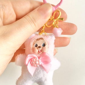 Miniature Vintage Valentines Kitschy Rushton clay face inspired bear plushie art doll keychain Keyring