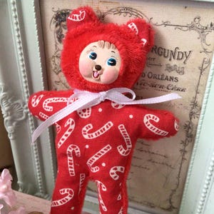 Vintage Christmas Kitschy Rushton clay face inspired bear plushie art doll