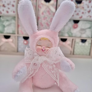 Vintage Kitschy Rushton clay face rubber face inspired bunny plushie art doll
