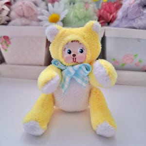 Vintage Kitschy Rushton clay face rubber face inspired mini bear plushie art doll