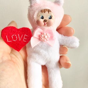 Vintage Valentines Kitschy Rushton clay face inspired bear plushie art doll