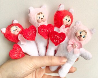 Vintage Valentines Kitschy Rushton Clay Face Inspired Bear Plushie