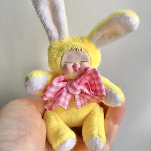 Vintage Kitschy Rushton clay face rubber face inspired bunny plushie art doll