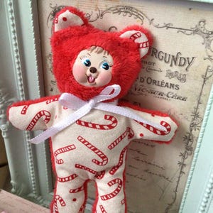 Vintage Christmas Kitschy Rushton clay face inspired bear plushie art doll