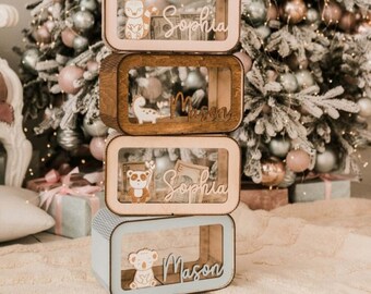 Wooden Piggy Banks, Custom Name Letter Piggy Banks for Boys Girls Kids Baby Gifts, Personalized Baby Name