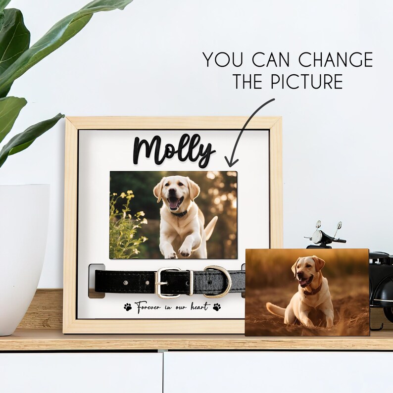 Pet Memorial Wood Frame With Photo and Collar Holder, Personalized ...