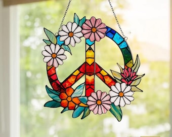 Peace Sign Suncatcher Hanging Sign, Peace Sign Christmas Ornament, Hippie Car Charm, Peace Sign Gift, Peace Sign Window Hanging, Groovy Gift