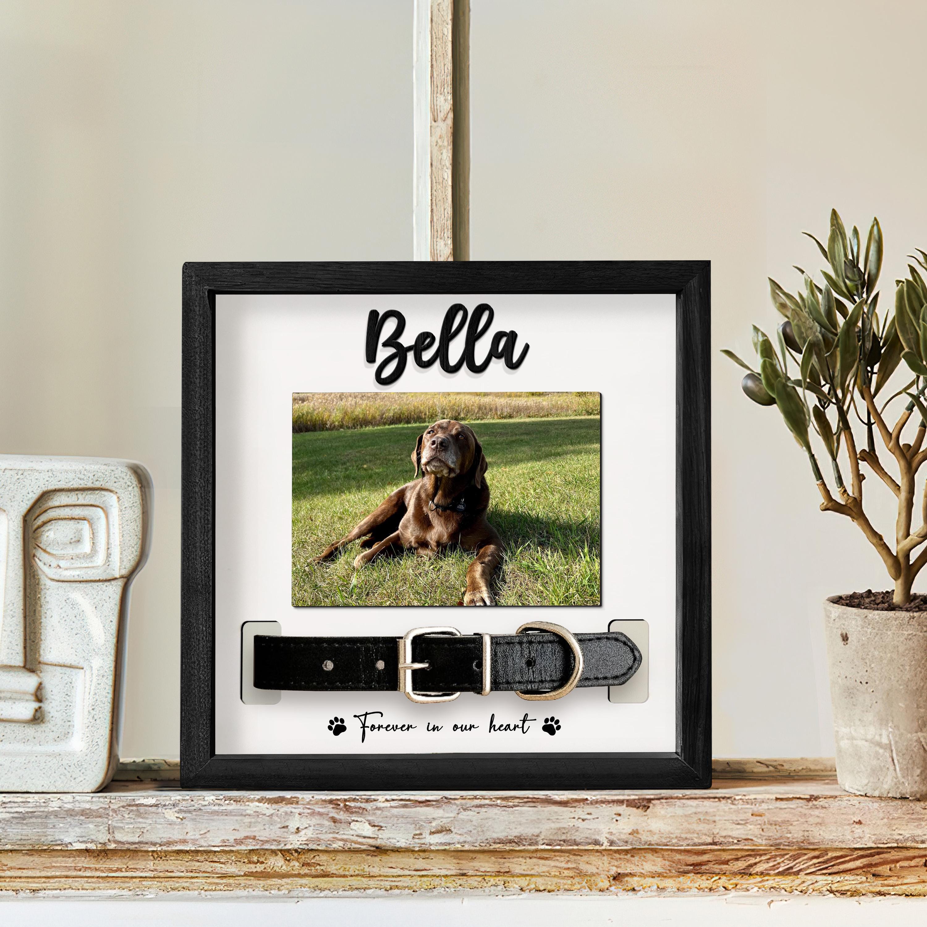 Pet Memorial Wood Frame With Photo and Collar Holder, Personalized ...