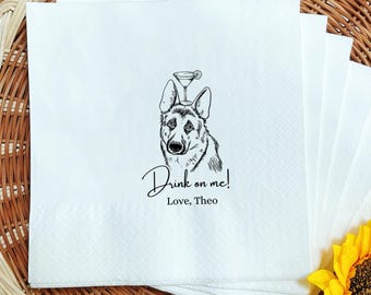Personalized Pet Portrait Cocktail Napkins, Custom Dog Wedding Beverage Paper, Dog Wedding Napkins Using Pet Photo Cat Cocktail Wedding