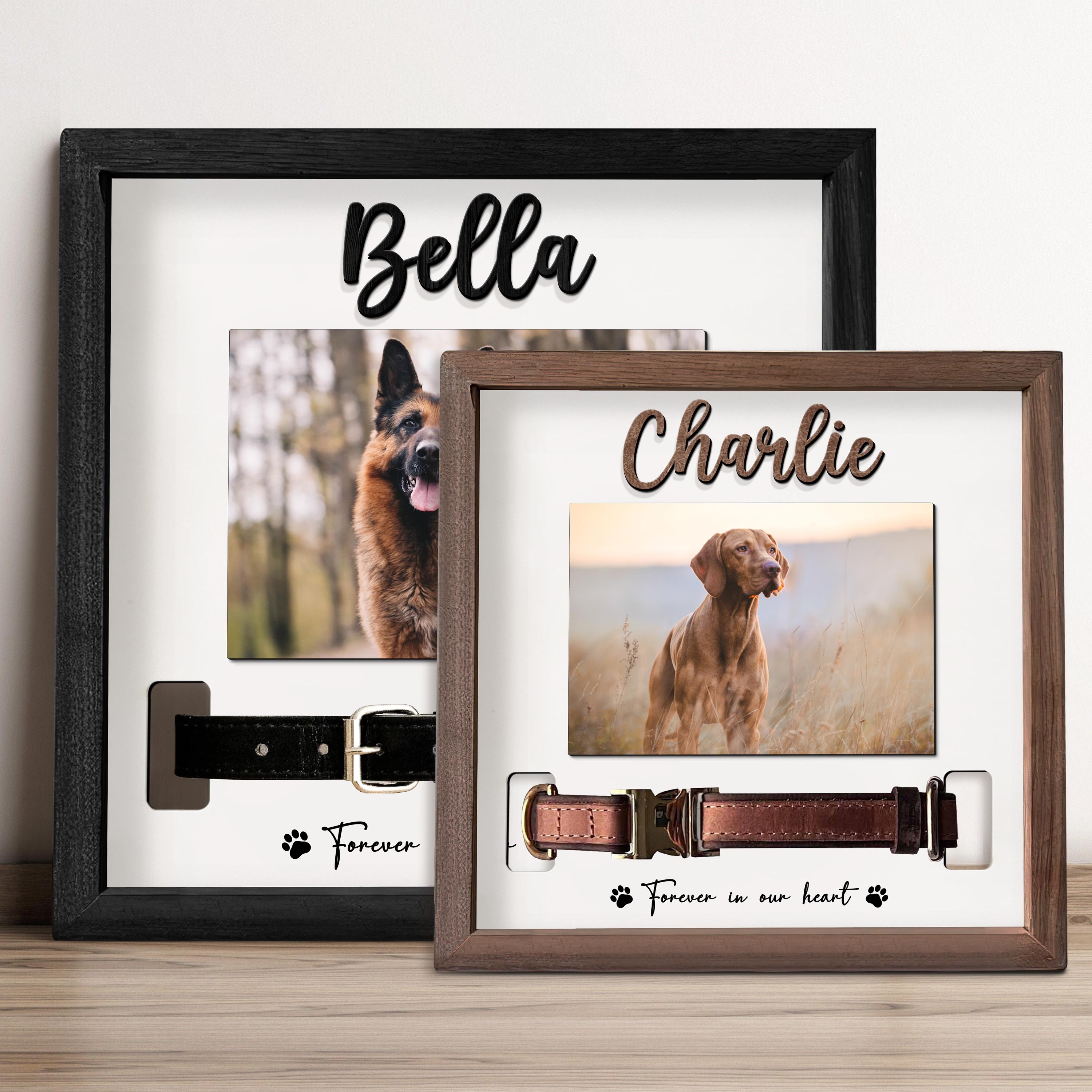 Pet Memorial Wood Frame With Photo and Collar Holder, Personalized ...
