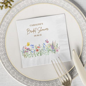 Custom Floral Luncheon and Cocktail Napkins, Personalized Napkins for Bridal Shower, Floral Wedding Shower Party Decor Paper Beverage Napkin