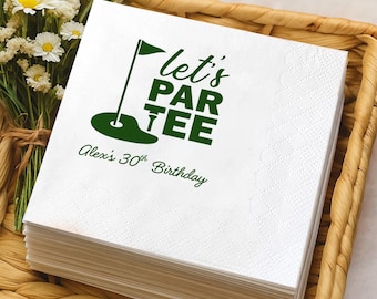 Personalized Golf Birthday Napkins, Let's Par-Tee Napkins, Golf Birthday Beverage Napkin, Golf Retirement Party, Golfer Bachelorette
