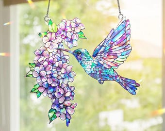 Lily of the Valley and Hummingbird Acrylic Suncatcher, Purple Lilac and ...
