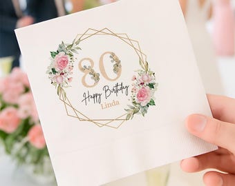 Custom Floral Birthday Napkins, Personalized Party Decorations