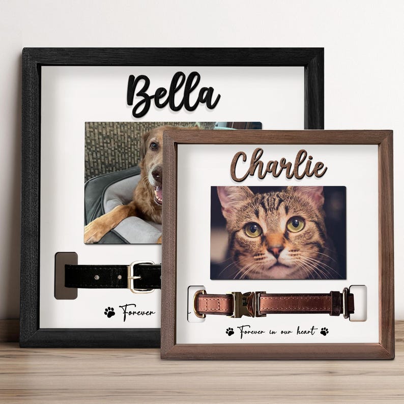 Pet Memorial Wood Frame With Photo and Collar Holder, Personalized ...