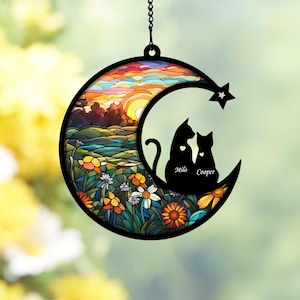 Personalized Couple Cats Memorial Suncatcher with name, Loss of Cats Sympathy Gift, Pet Memorial Gift, Cat Loss Gift, Cat Remembrance Gift