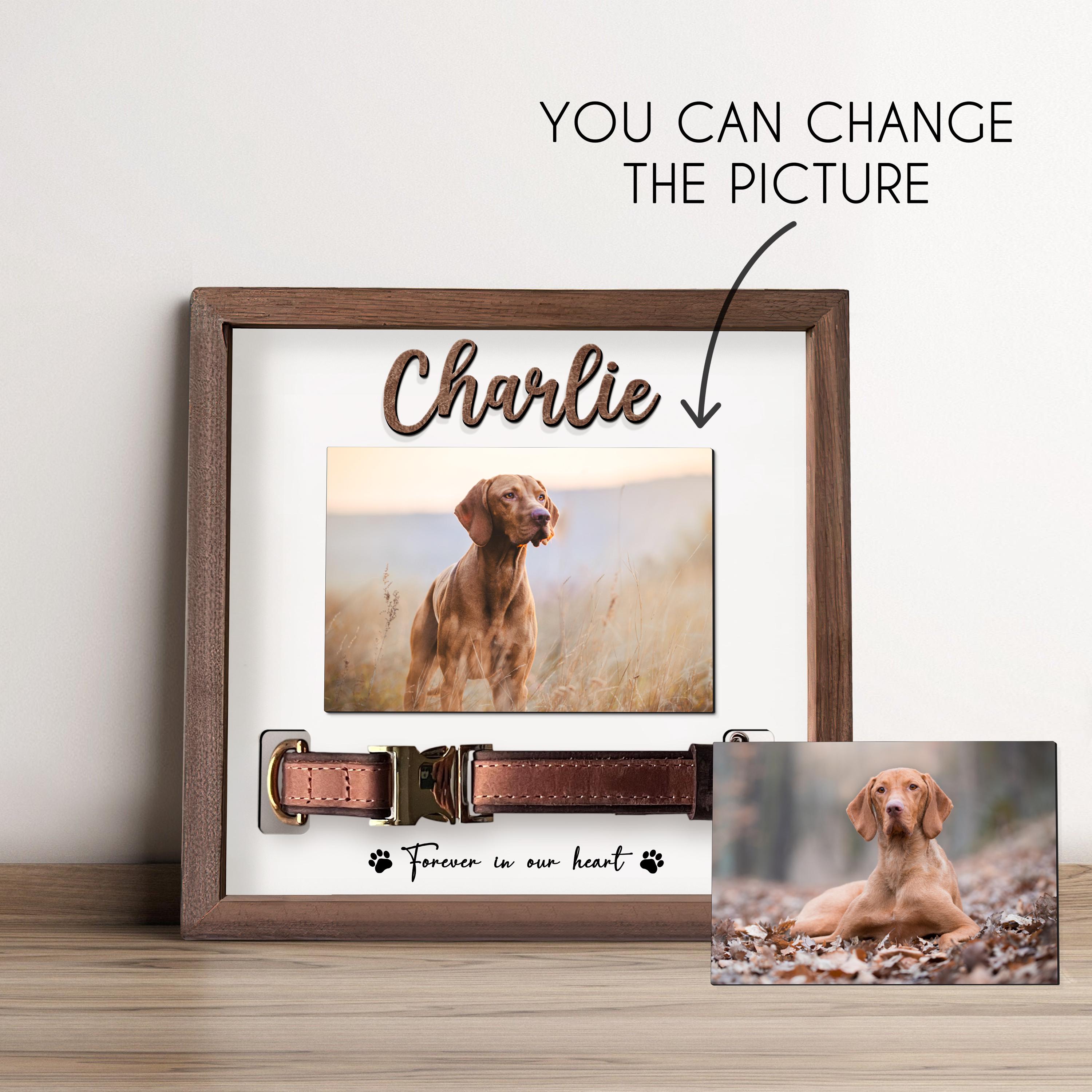 Pet Memorial Wood Frame With Photo and Collar Holder, Personalized ...