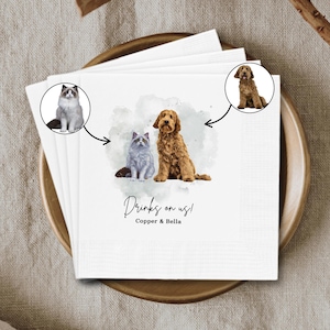 Custom Pet Napkins, Personalized Dog Napkins, Wedding Napkins, Custom Cat Cocktail Napkins, Engagement Napkins, Cocktail & Luncheon Napkins