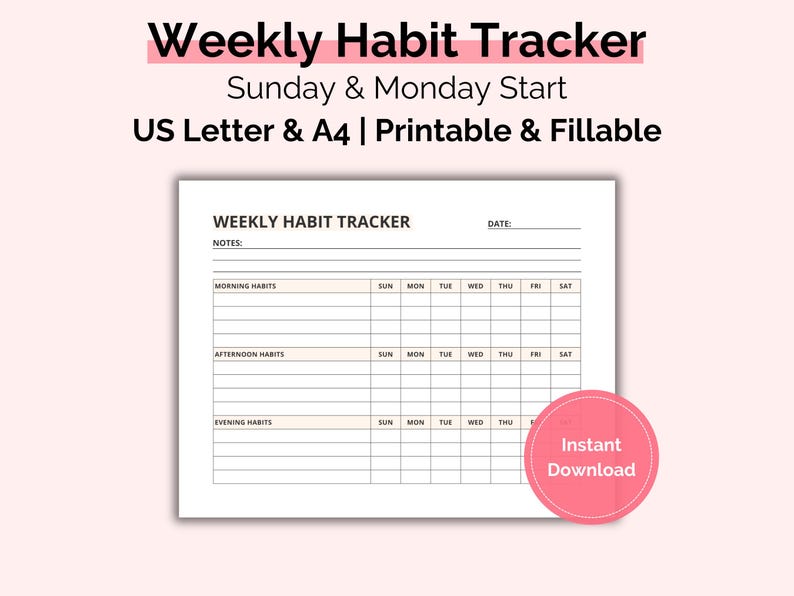Weekly Habit Tracker Printable Landscape, Editable Routine Log ...