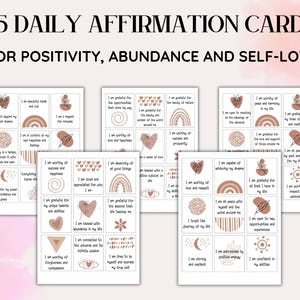 Carte di affermazioni quotidiane stampabili, mazzo di carte di manifestazione di affermazioni boho, carte di amore per se stessi, flashcard stampabili, stazione di affermazioni