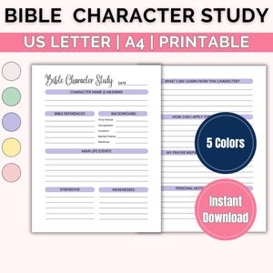 Bible Character Study Template, A4/US Christian Printable PDF, Bible Study Notes Sheet, Character Profile Worksheet, Faith Journal for Women