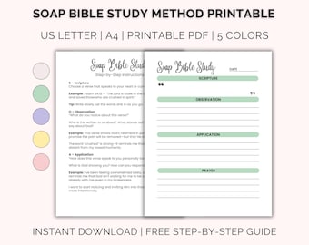 Modèle d'étude biblique SOAP imprimable | Mappage des versets bibliques de la méthode SOAP | Journalisation biblique | Guide étape par étape gratuit | A4 et lettre US