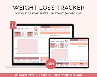 Weight Loss Tracker Spreadsheet for Google Sheets | Goal Weight Planner | Daily Weekly Weigh-in Chart | Fitness Tracker Sheet | Weight Log
