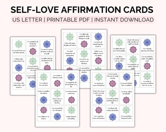 Tarjetas imprimibles de afirmaciones de amor propio, afirmaciones positivas, ley de la atracción, tablero de visión, meditación, manifestación, autocuidado, PDF