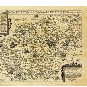 Karte der Region Le Mans im Jahr 1592 auf Pergamentpapier