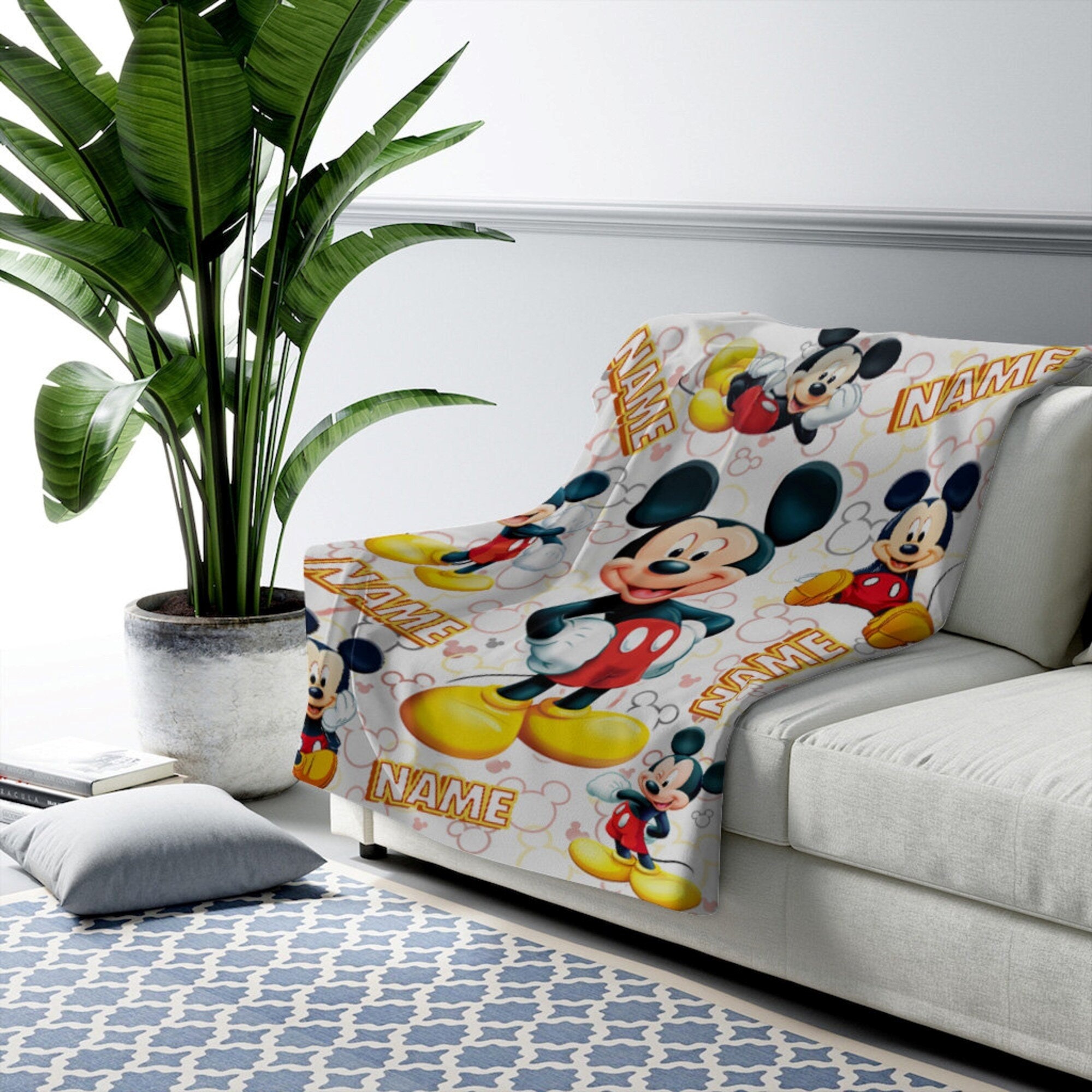 Discover Personalized Disney Mickey Mouse Blanket, Disney Bedding Decor, Mickey Mouse Lover Birthday Theme Party