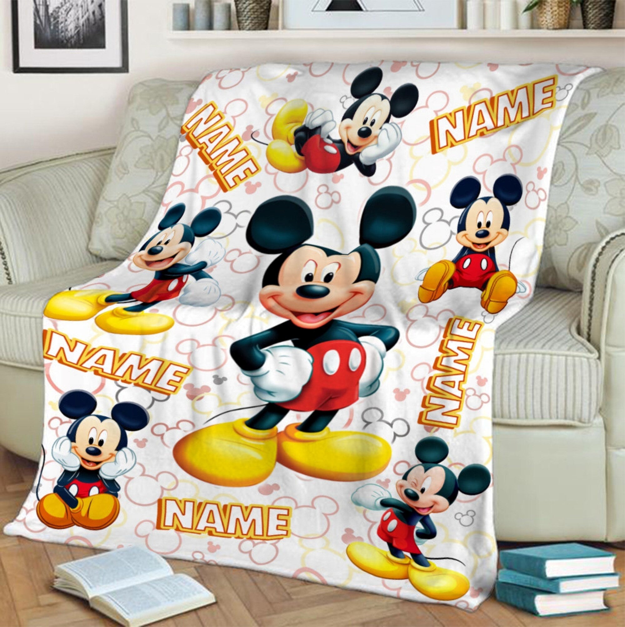 Discover Personalized Disney Mickey Mouse Blanket, Disney Bedding Decor, Mickey Mouse Lover Birthday Theme Party