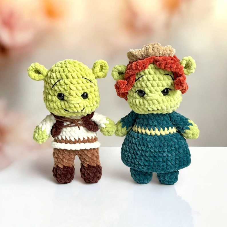 Low-Sew 4in1 Bundle PDF CROCHET PATTERN Green Ogre and Friends | crochet cat, donkey, puss | easy amigurumi baby toy image 9