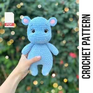 Crochet Pattern Hippo, Amigurumi Hippo, Crochet Hippopotamus, Stuffed hippo plush pattern amigurumi animals