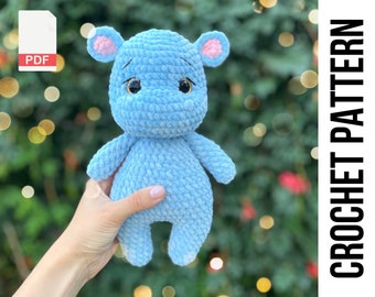 Crochet Pattern Hippo, Amigurumi Hippo, Crochet Hippopotamus, Stuffed hippo plush pattern amigurumi animals