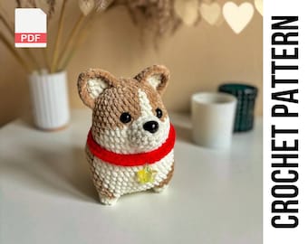 Low-Sew Crochet Pattern Corgi Mr. Donut Dog | Amigurumi Puppy | Amigurumi Dog pattern | Crochet corgi Crochet dog| Crochet Puppy