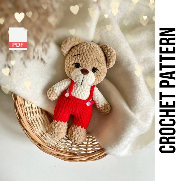 Low-Sew Bear Barry Crochet Pattern, Valentines Day Amigurumi Bear, Crochet bear pattern