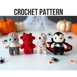 4in1 Bundle PDF CROCHET PATTERN Halloween Monsters, Zombie, Voodoo doll, Vampire, Devil, Dracula| easy amigurumi baby toy