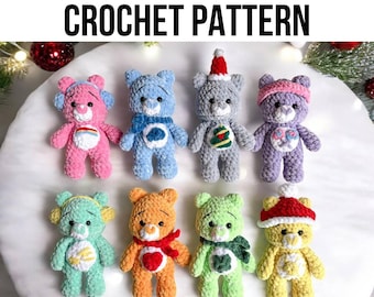 Low-Sew 8in1 PDF CROCHET PATTERN Christmas Bears, easy amigurumi baby toy