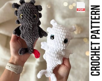 Low-Sew PDF HÄKELANLEITUNG Nachtdrache & Lichtdrache, einfach Amigurumi Baby Spielzeug, gehäkelter Drache