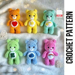 Low-Sew 6w1 PDF WZÓR NA SZYDEŁKO Care Bears, łatwa zabawka dla niemowląt amigurumi, Cheer, Funshine, Good Luck, Grumpy, Tenderheart, Wish Bear