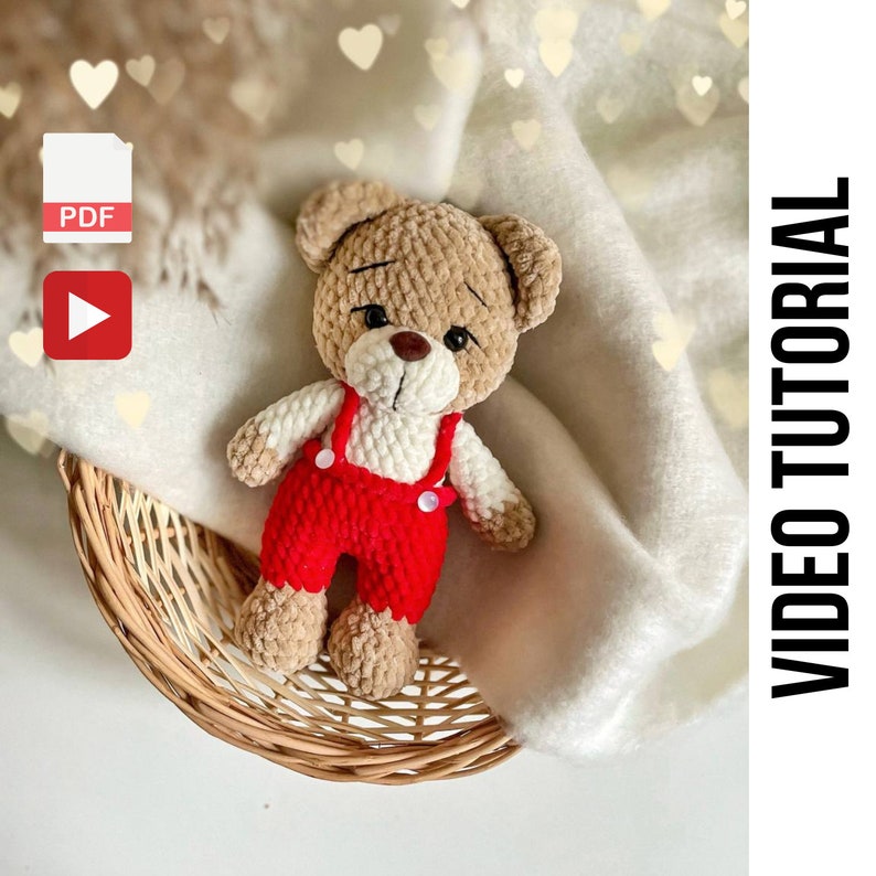 Bear Barry Video Tutorial Patrón de Ganchillo, Oso Amigurumi Día de San Valentín, Patrón de oso de ganchillo imagen 1