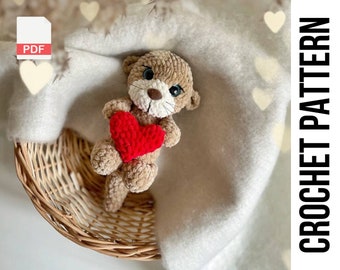 Valentinstag Otter Danny Häkelanleitung, Valentinstag Amigurumi Otter, Herz gehäkelt, Amigurumi Herz gehäkelt