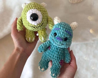 Low-Sew 2in1 PDF CROCHET PATTERN Monsters | easy amigurumi toy | blue fluffy monster | crochet cyclope
