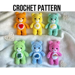 Low-Sew 6in1 PDF CROCHET PATTERN Rainbow Bears, easy amigurumi baby toy