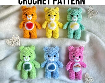 Low-Sew 6in1 PDF CROCHET PATTERN Rainbow Bears, easy amigurumi baby toy
