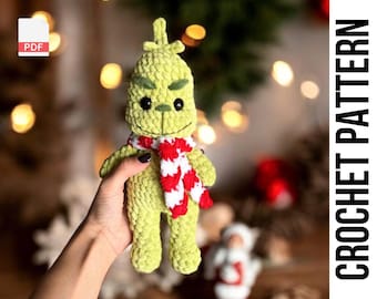 Patrón de ganchillo en PDF Now-Sew: Villano verde navideño / Ladrón navideño / Patrón de ganchillo navideño / Peluche