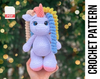 Unicorno con motivo all'uncinetto, Unicorno all'uncinetto, Unicorno Amigurumi, Animali amigurumi con motivo peluche Unicorno ripieno