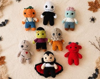 8in1 Bundle PDF CROCHET PATTERN Halloween Monsters, Skeleton, Frankie, Scary Sam, Pumpkin, Voodoo, Vampire, Zombie, easy amigurumi baby toy